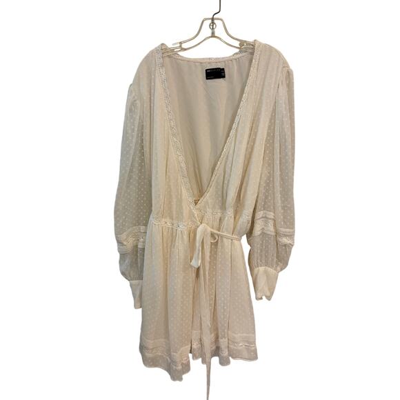 ASOS DESIGN curve lace insert wrap mini dress in textured in cream size 22 EUC - Picture 4 of 7